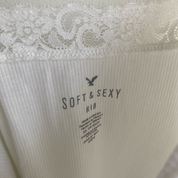 NWT American Eagle Outfitters White Lace Cami Strappy Ribbed Rib Knit Stretchy - Picture 3 of 7